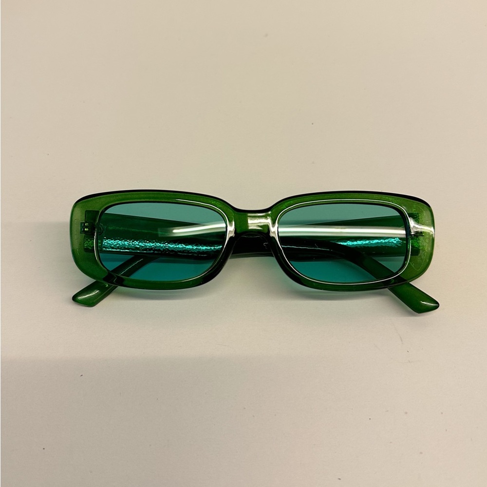 Green Thin Rectangular Sunglasses - image 2
